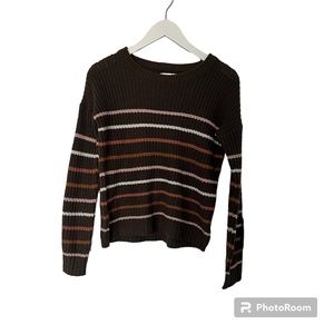 Pink Rose Brown Sweater with Multi Color Stripes